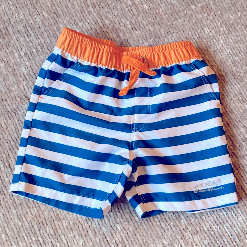 Eddie Bauer Striped Swim Trunks Blue‎ Orange 18 Months
